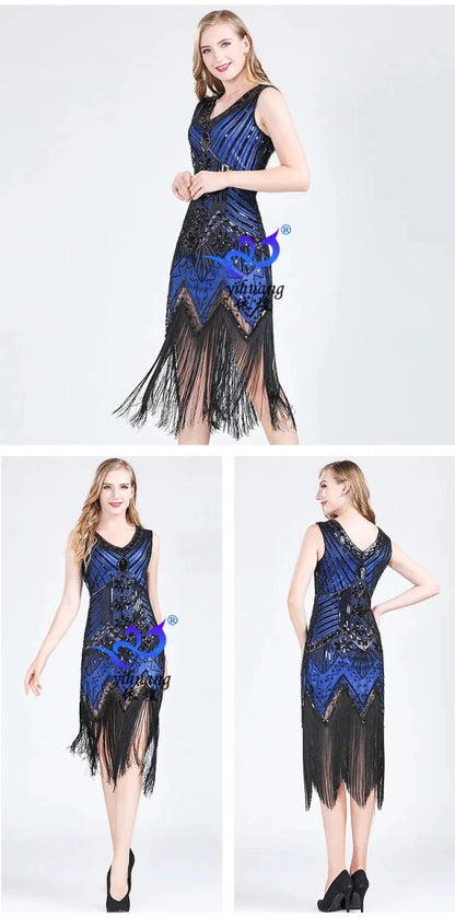 Robe Vintage Années 20 Gatsby Longue Bleu - Louise Vintage