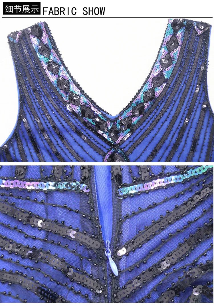 Robe Vintage Années 20 Gatsby Longue Bleu - Louise Vintage