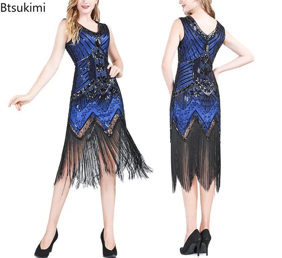 Robe Vintage Années 20 Gatsby Longue Bleu - Louise Vintage