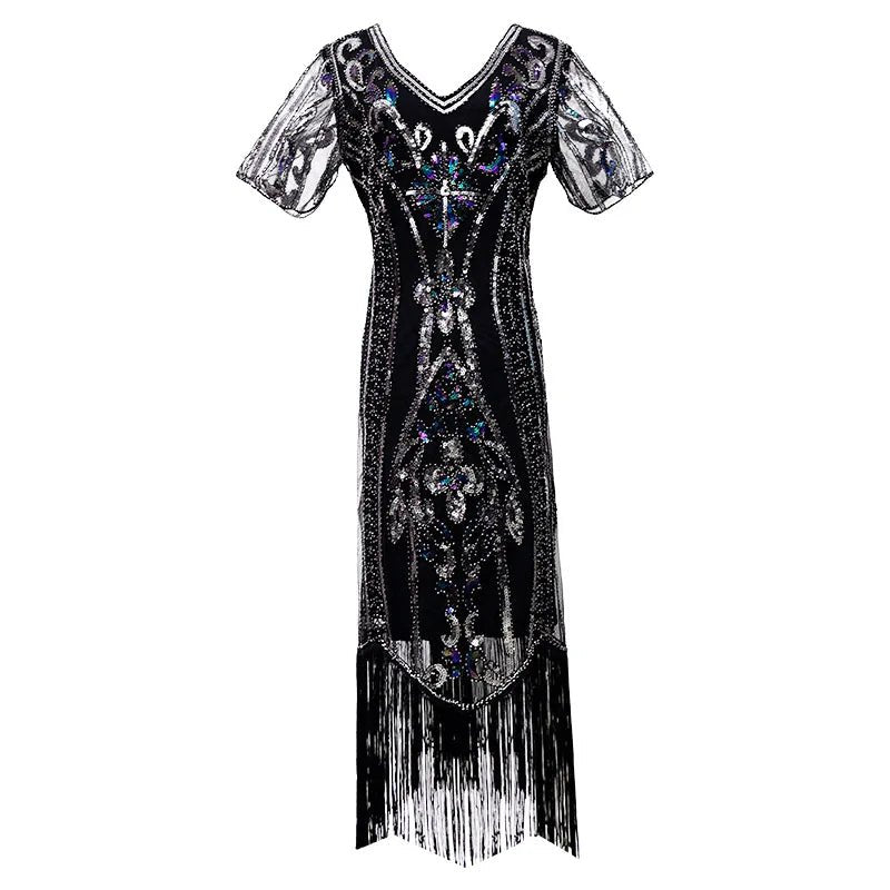 Robe Vintage Années 20 Gatsby Noir Argent - Louise Vintage