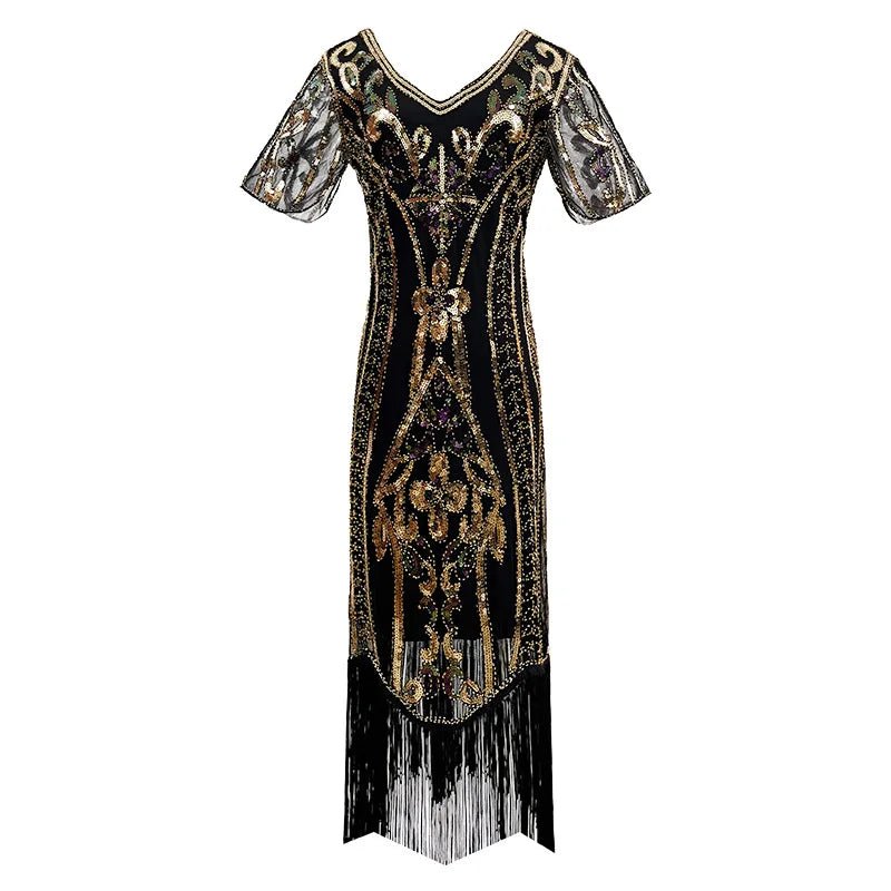 Robe Vintage Années 20 Gatsby Noir Or - Louise Vintage