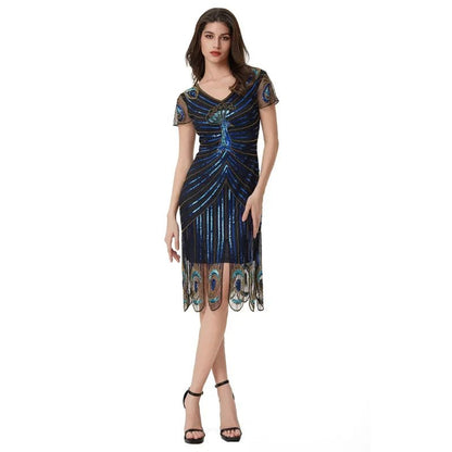 Robe Vintage Années 20 Grande Taille Art Déco Bleu Noir - Louise Vintage