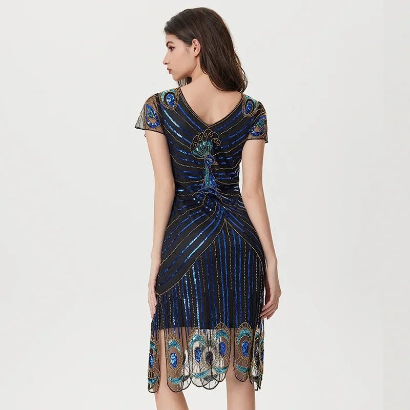 Robe Vintage Années 20 Grande Taille Art Déco Bleu Noir - Louise Vintage