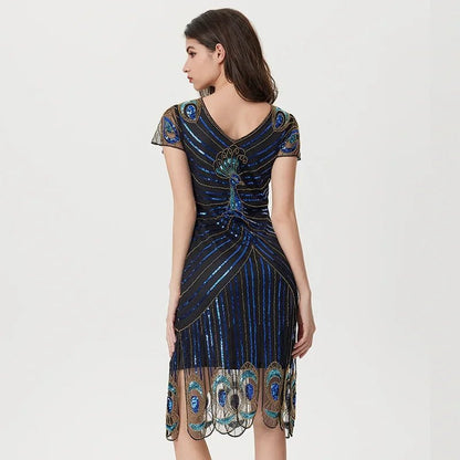Robe Vintage Années 20 Grande Taille Art Déco Bleu Noir - Louise Vintage