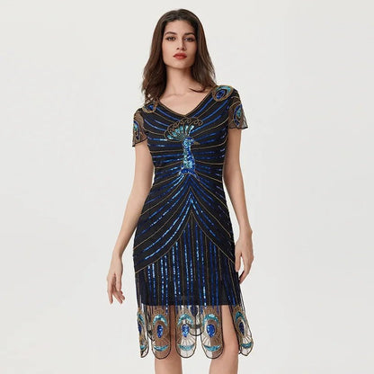Robe Vintage Années 20 Grande Taille Art Déco Bleu Noir - Louise Vintage