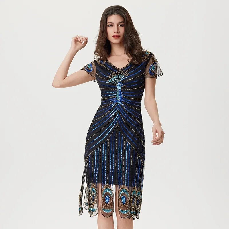 Robe Vintage Années 20 Grande Taille Art Déco Bleu Noir - Louise Vintage
