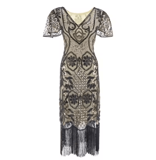 Robe Vintage Années 20 Grande Taille Beige Noir - Louise Vintage