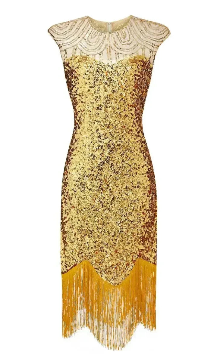 Robe Vintage Années 20 Grande Taille Beige Or - Louise Vintage