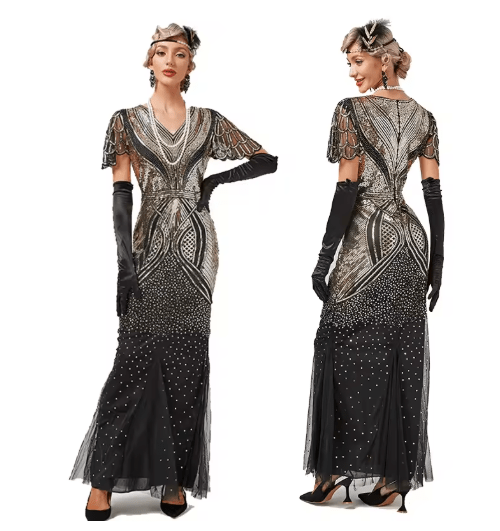 Robe Vintage Années 20 Grande Taille Noir Argent - Louise Vintage