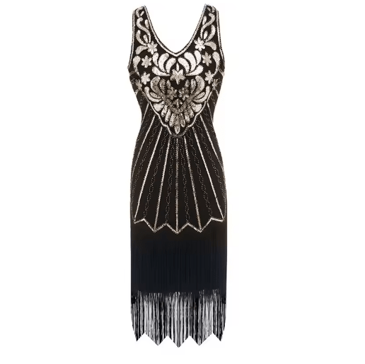 Robe Vintage Années 20 Grande Taille Noir Or - Louise Vintage