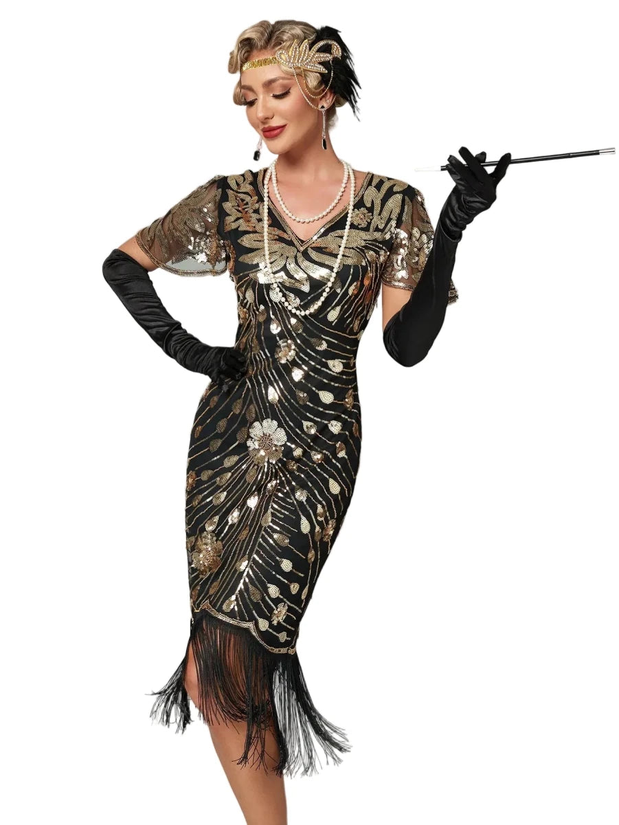 Robe Vintage Années 20 Grande Taille Or - Louise Vintage