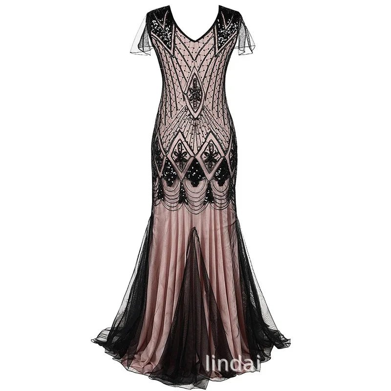 Robe Vintage Années 20 Longue Rose - Louise Vintage