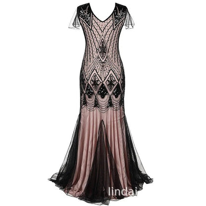 Robe Vintage Années 20 Longue Rose - Louise Vintage