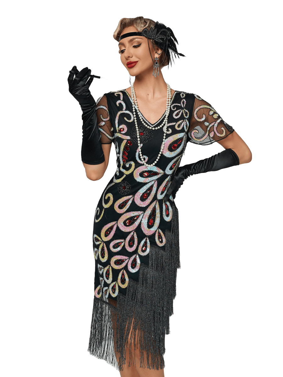 Robe Vintage Années 20 Mi Longue Noir - Louise Vintage