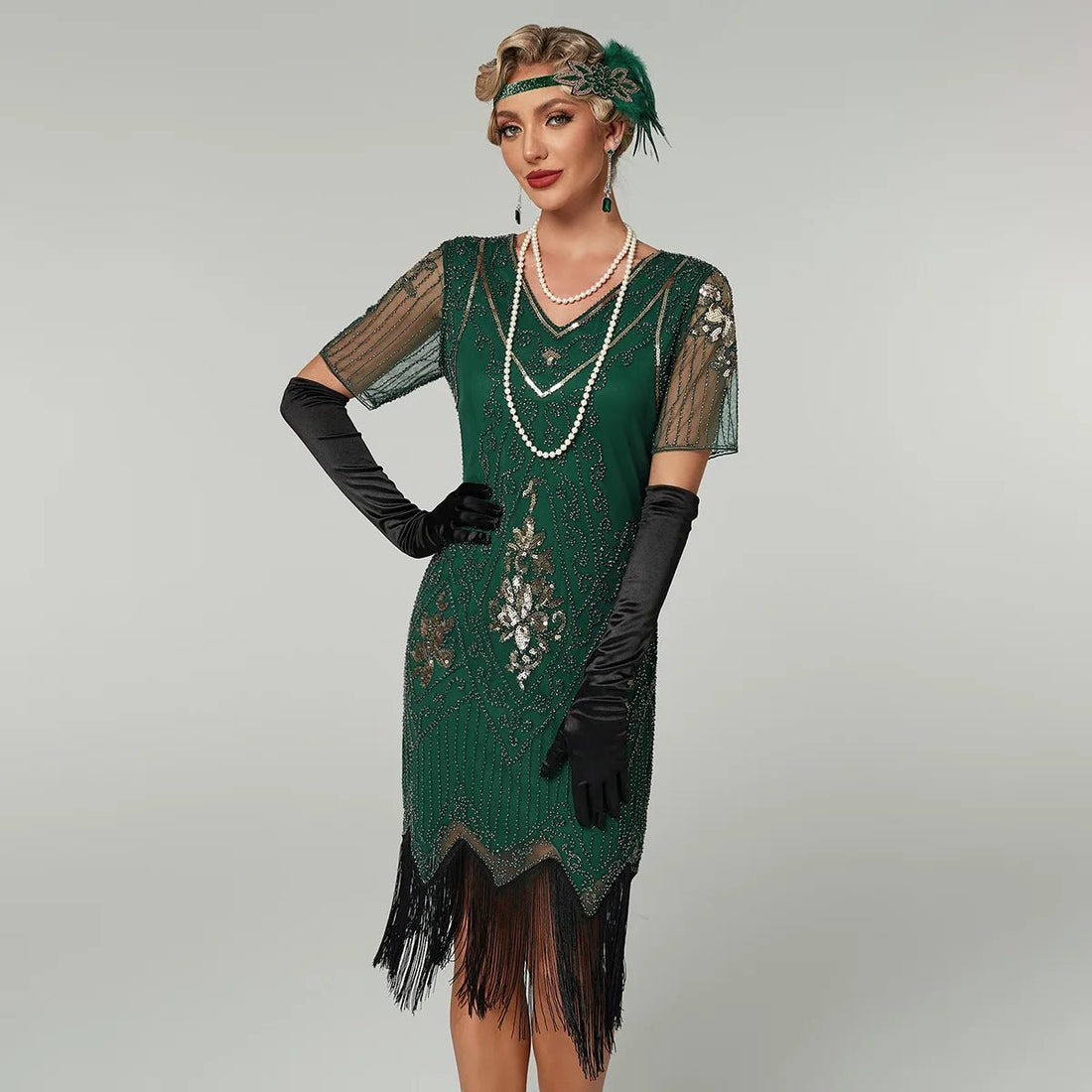 Robe Vintage Années 20 Noir Vert - Louise Vintage