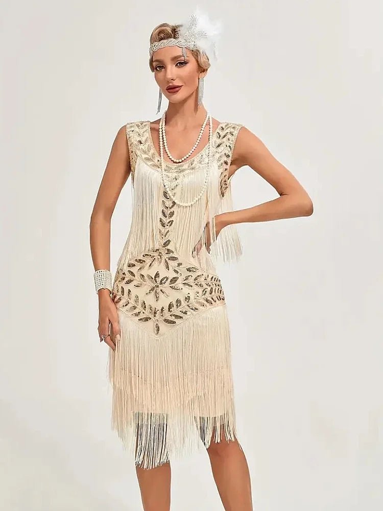 Robe Vintage Années 20 Rétro Beige - Louise Vintage