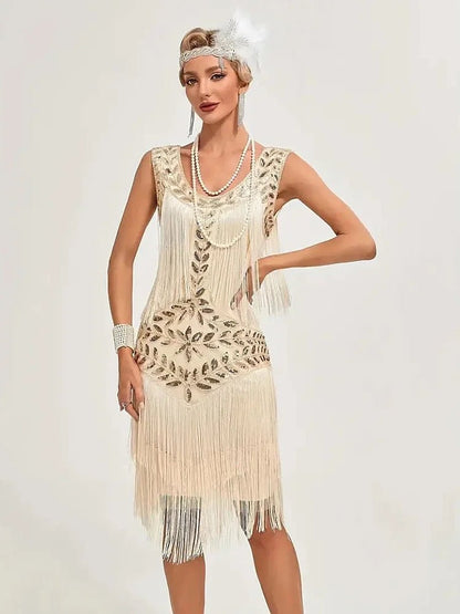 Robe Vintage Années 20 Rétro Beige - Louise Vintage