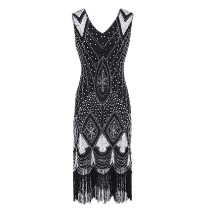 Robe Vintage Années 20 Sequins Noir Argent - Louise Vintage