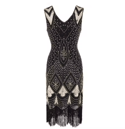 Robe Vintage Années 20 Sequins Noir Or - Louise Vintage