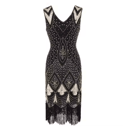 Robe Vintage Années 20 Sequins Noir Or - Louise Vintage