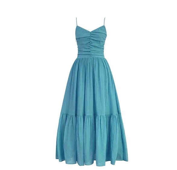 Robe Vintage Années 40 Unie Bleu - Louise Vintage