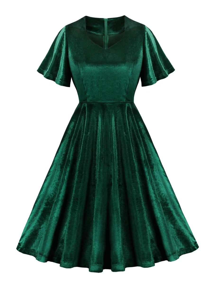 Robe Vintage Années 40 Velours Vert - Louise Vintage