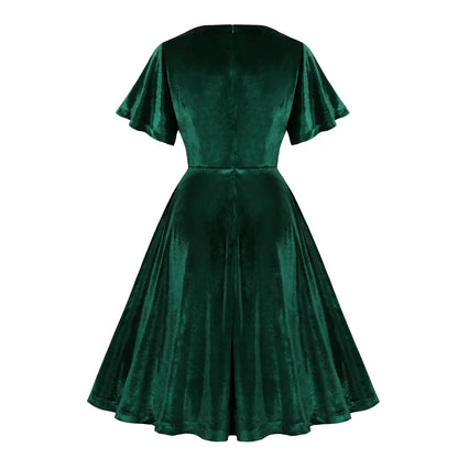 Robe Vintage Années 40 Velours Vert - Louise Vintage