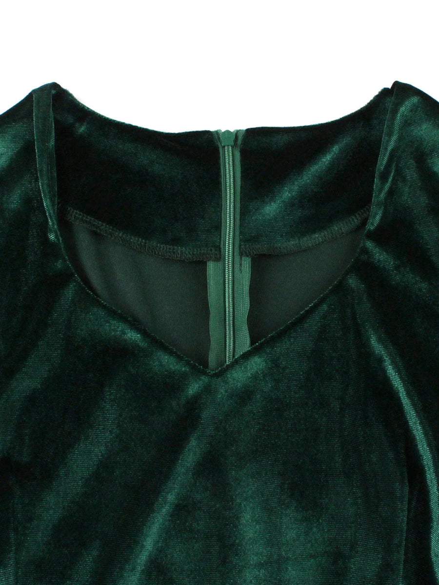 Robe Vintage Années 40 Velours Vert - Louise Vintage