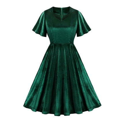 Robe Vintage Années 40 Velours Vert - Louise Vintage