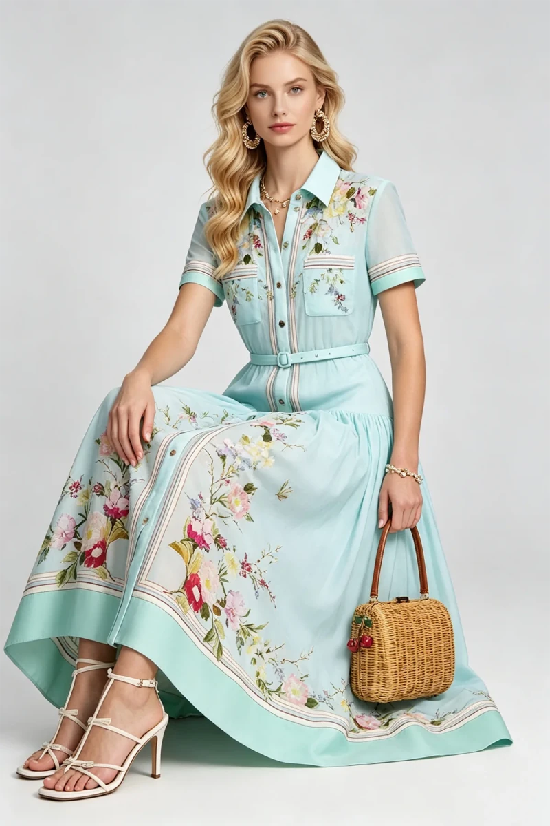 Robe Vintage Bleu Porcelaine - Louise Vintage