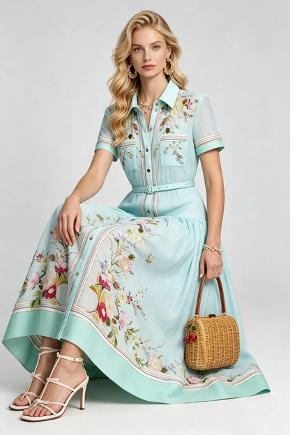 Robe Vintage Bleu Porcelaine - Louise Vintage