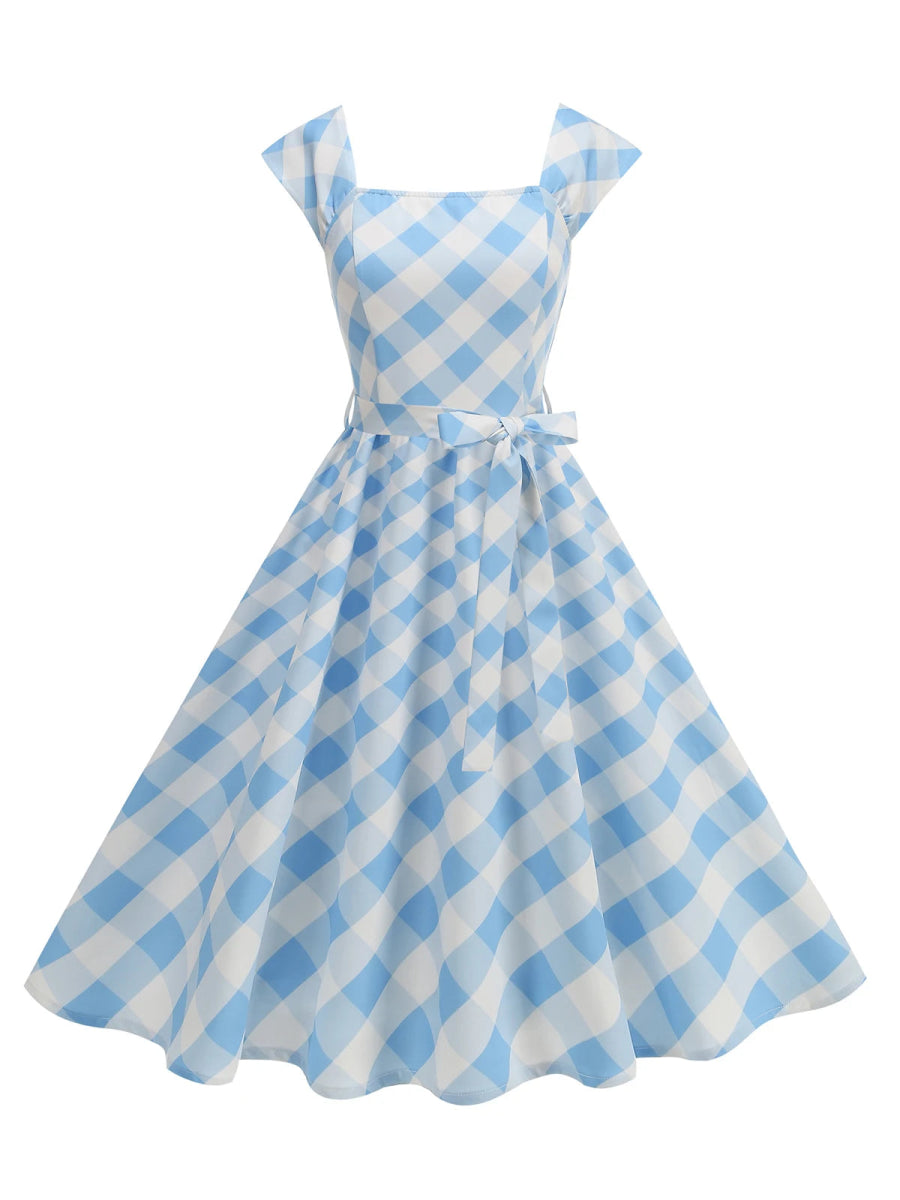 Robe Vintage Carreaux Turquoise - Louise Vintage