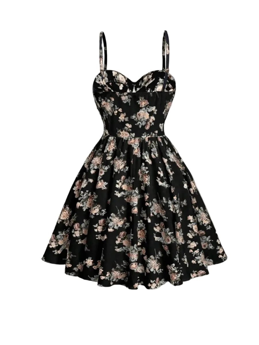 Robe Vintage Chic Rétro Noire Fleurie - Louise Vintage