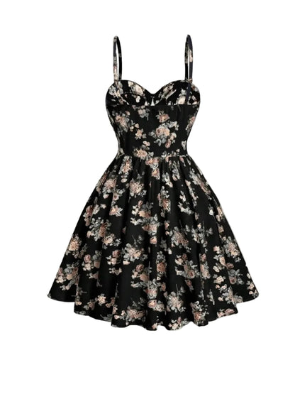 Robe Vintage Chic Rétro Noire Fleurie - Louise Vintage