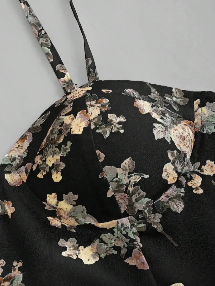 Robe Vintage Chic Rétro Noire Fleurie - Louise Vintage