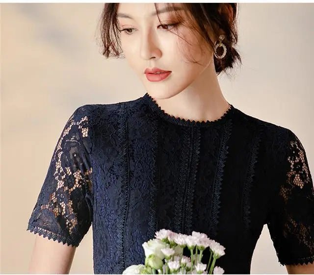 Robe Vintage Col en V Dentelle Marine - Louise Vintage