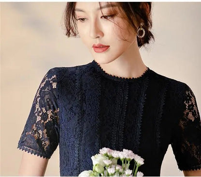 Robe Vintage Col en V Dentelle Marine - Louise Vintage