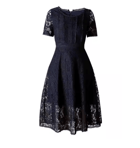 Robe Vintage Col en V Dentelle Marine - Louise Vintage