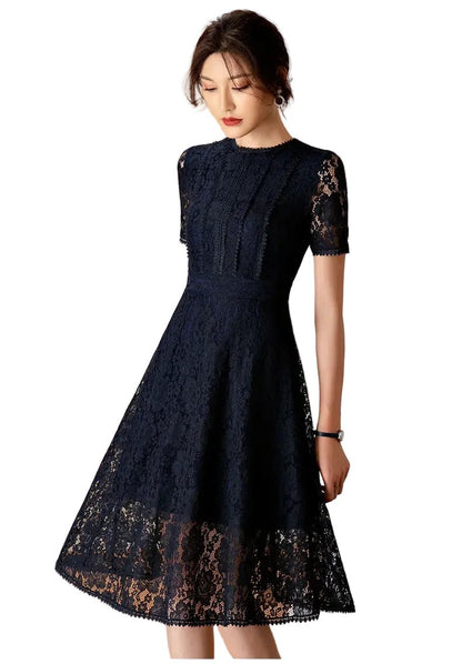Robe Vintage Col en V Dentelle Marine - Louise Vintage