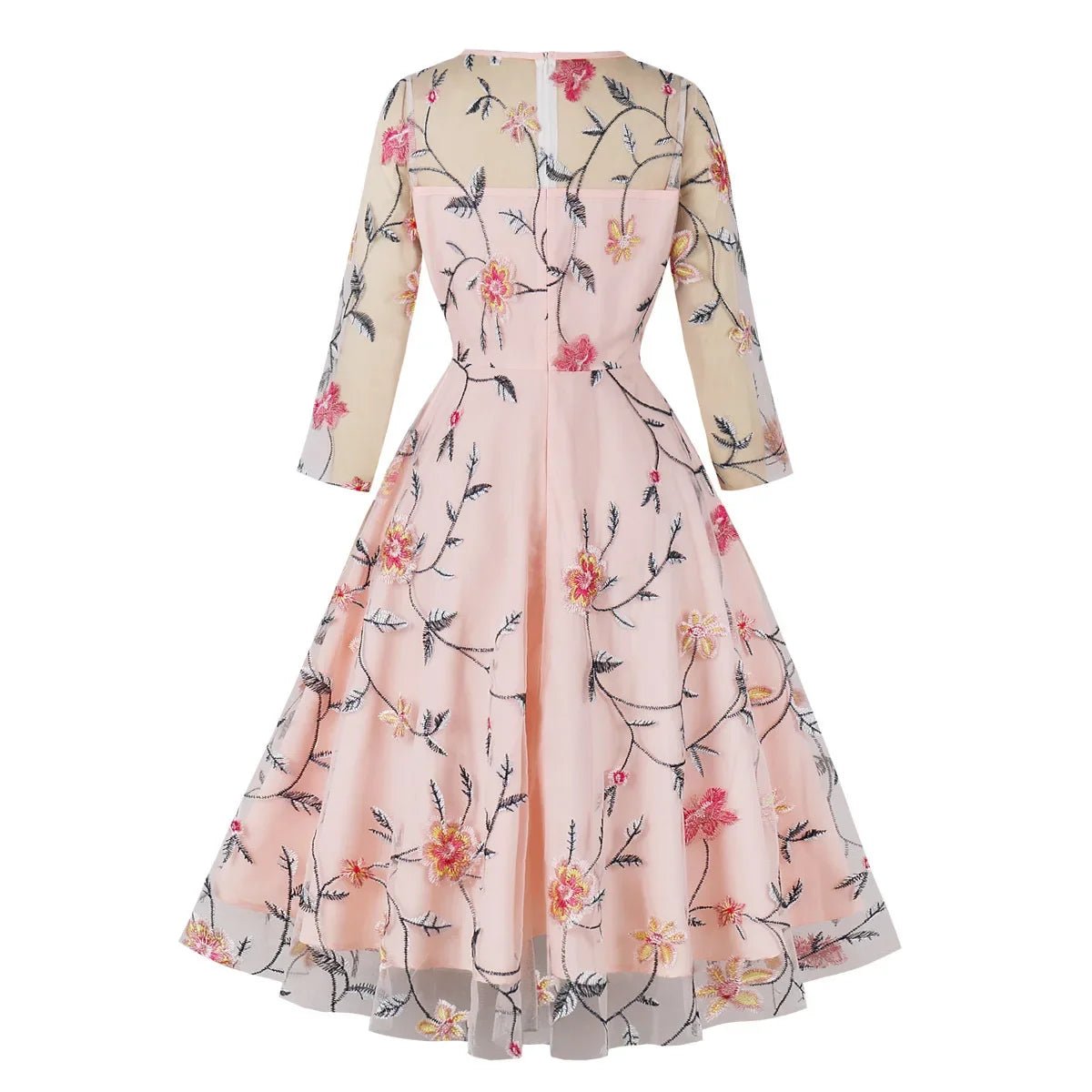 Robe Vintage Col Rond Creme Fleurs - Louise Vintage