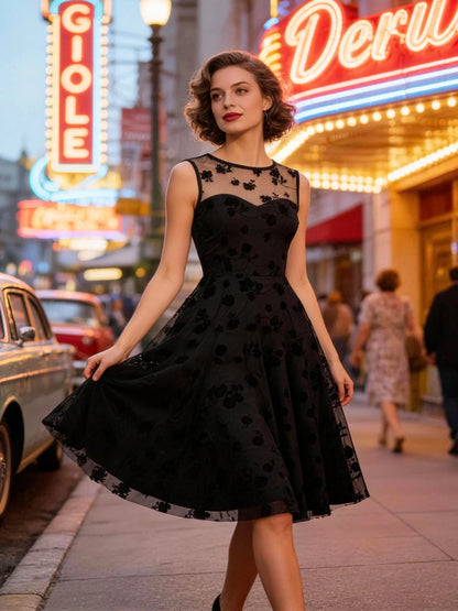 Robe Vintage Dentelle Année 50 Noire - Louise Vintage