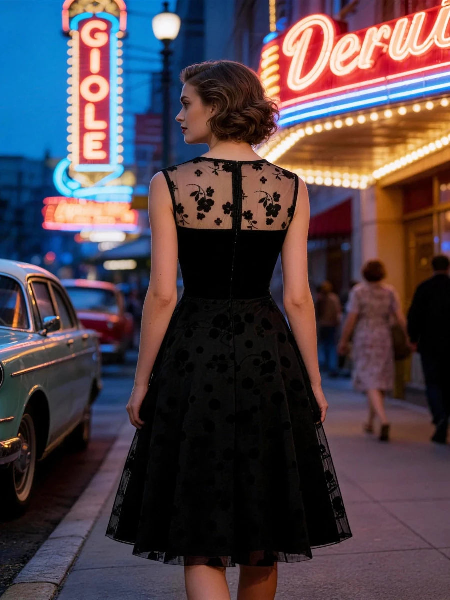 Robe Vintage Dentelle Année 50 Noire - Louise Vintage