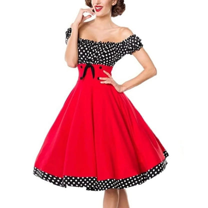 Robe Vintage Grande Taille Noir Rouge Pois - Louise Vintage