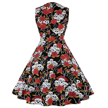 Robe Vintage Grande Taille Noir Skull - Louise Vintage