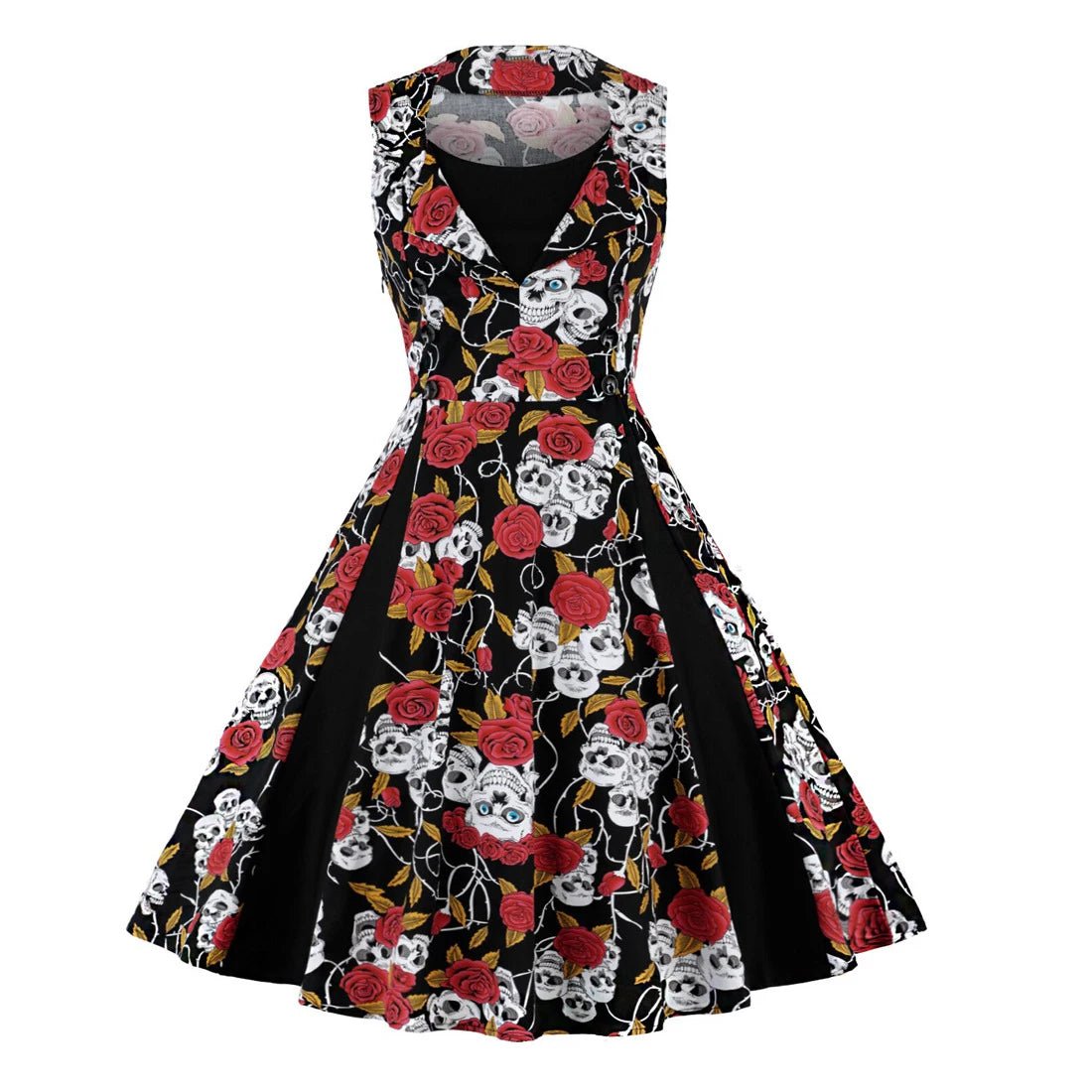 Robe Vintage Grande Taille Noir Skull - Louise Vintage