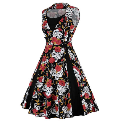 Robe Vintage Grande Taille Noir Skull - Louise Vintage