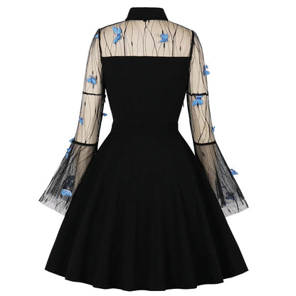 Robe Vintage Grande Taille Noire Fleurs Brodées - Louise Vintage