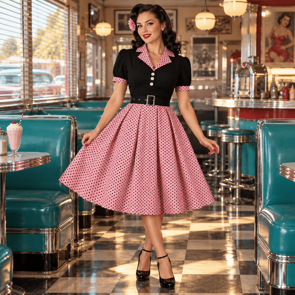 Robe Vintage Hepburn Rose - Louise Vintage