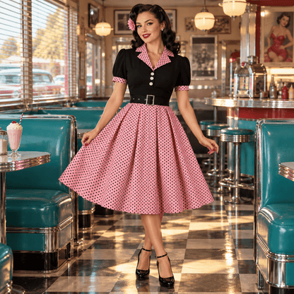 Robe Vintage Hepburn Rose - Louise Vintage