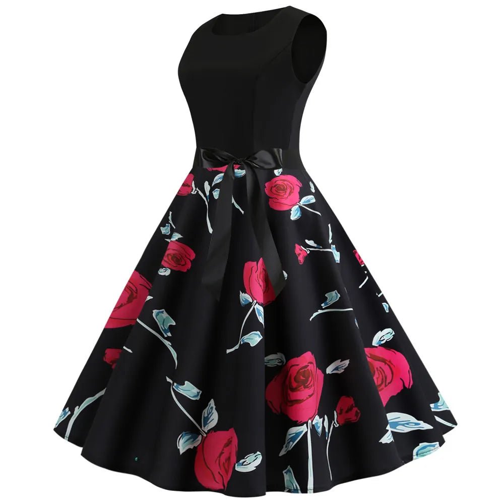 Robe Vintage Longue Fleurs Noir - Louise Vintage